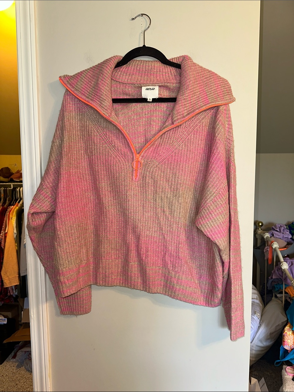 Aerie XL pink knit quarter zip